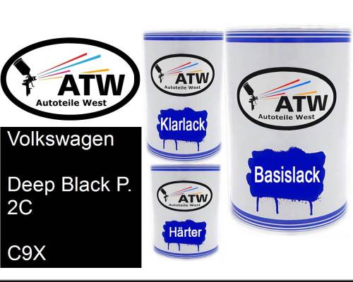 Volkswagen, Deep Black P. 2C, C9X: 500ml Lackdose + 500ml Klarlack + 250ml Härter - Set, von ATW Autoteile West.